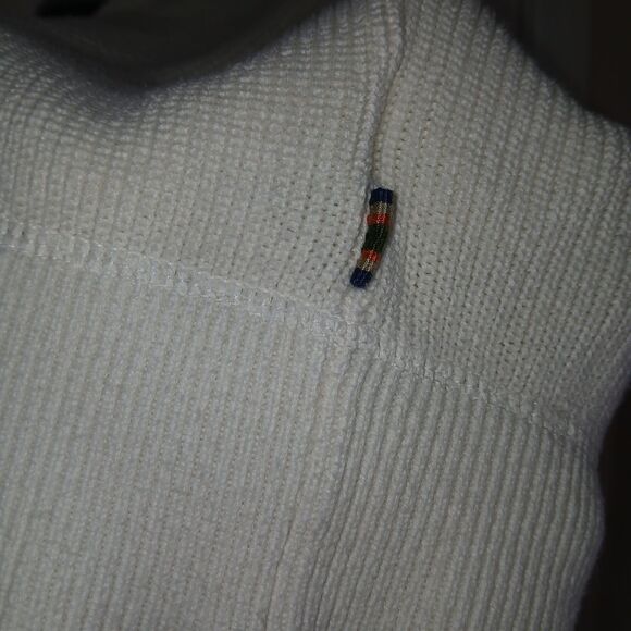 Eddie Bauer Men's L 1/4 zip Pullover Sweater Cream/OffWhite Striped Knit Preppy - Picture 11 of 16